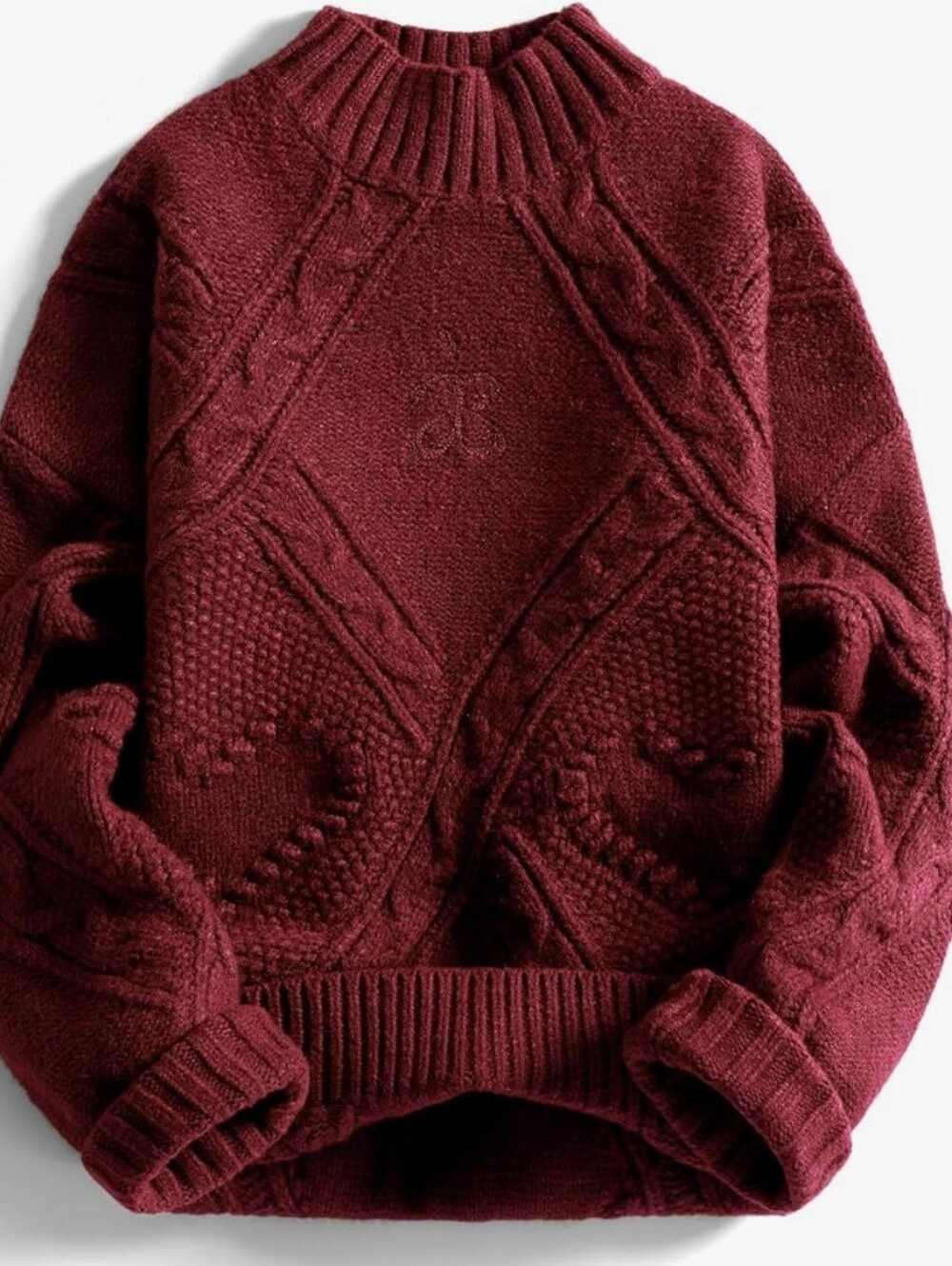 NWT Aelfric Eden Burgundy/wine Cable Knit Sweater Women Large Knit Heart Details